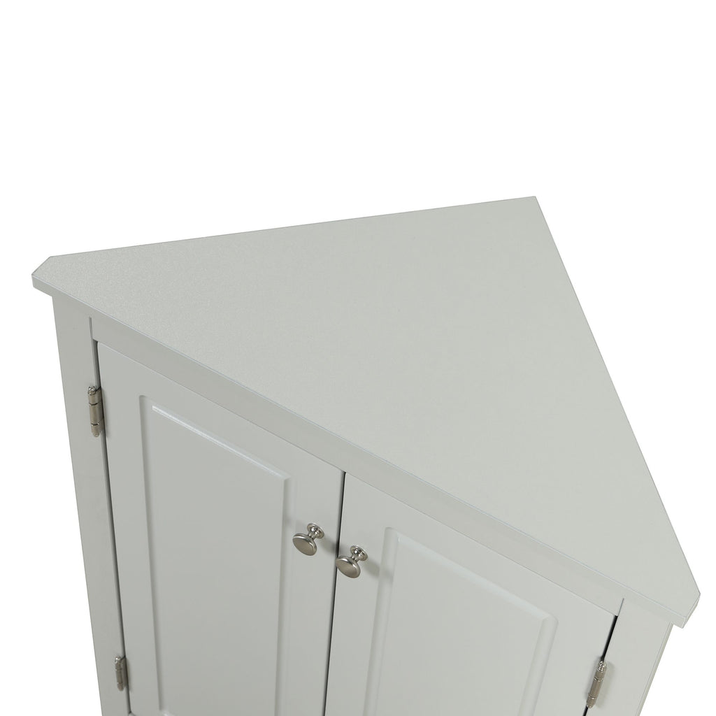 Triangle Corner Bathroom Cabinet with Adjustable Shelves and Brushed Nickel Knobs