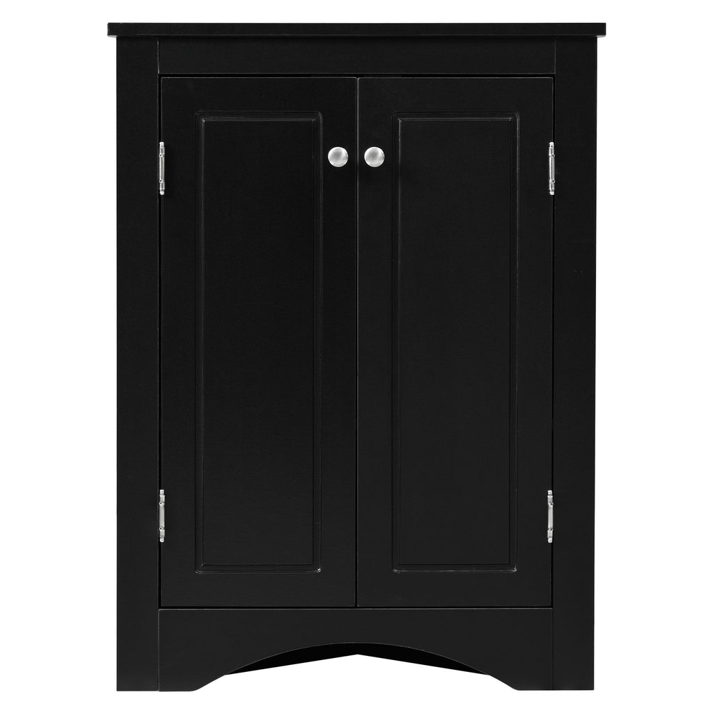 Triangle Corner Bathroom Cabinet with Adjustable Shelves and Brushed Nickel Knobs