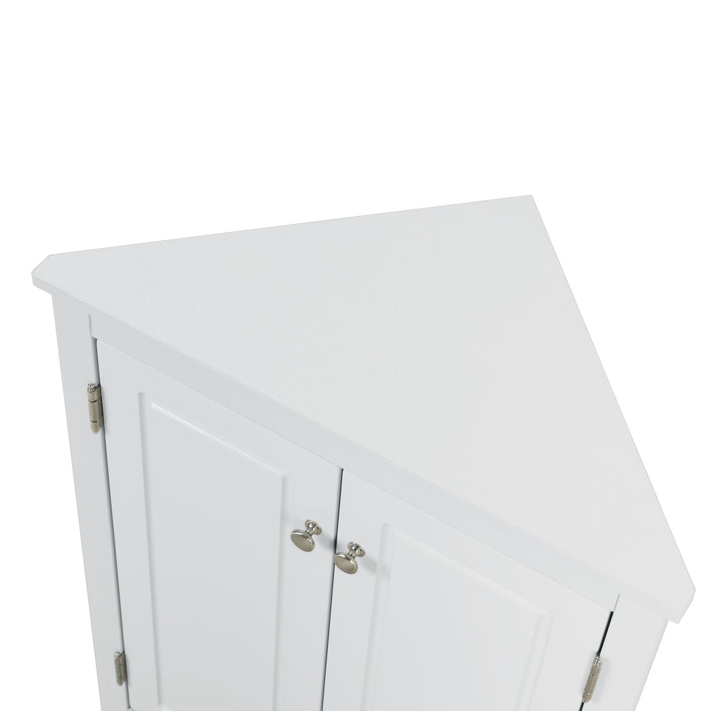 Triangle Corner Bathroom Cabinet with Adjustable Shelves and Brushed Nickel Knobs