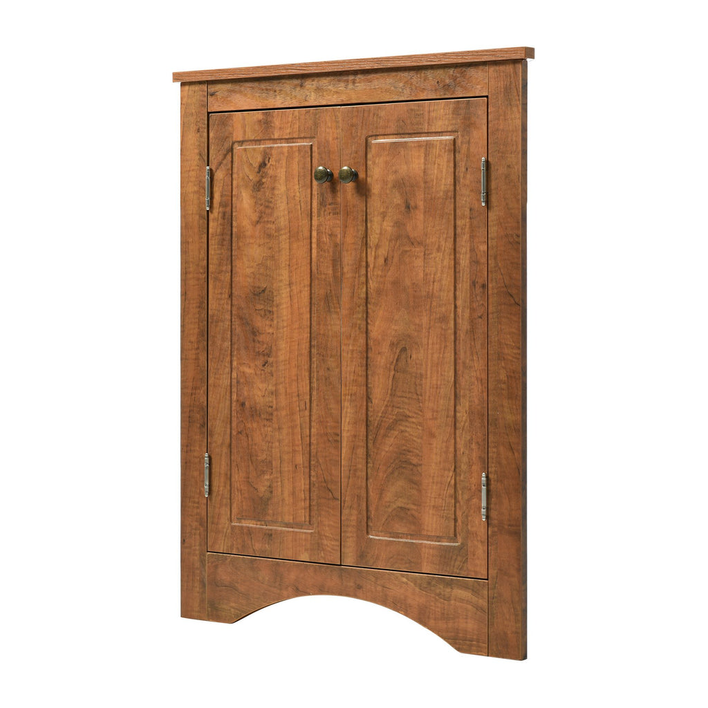 Triangle Corner Bathroom Cabinet with Adjustable Shelves and Brushed Nickel Knobs