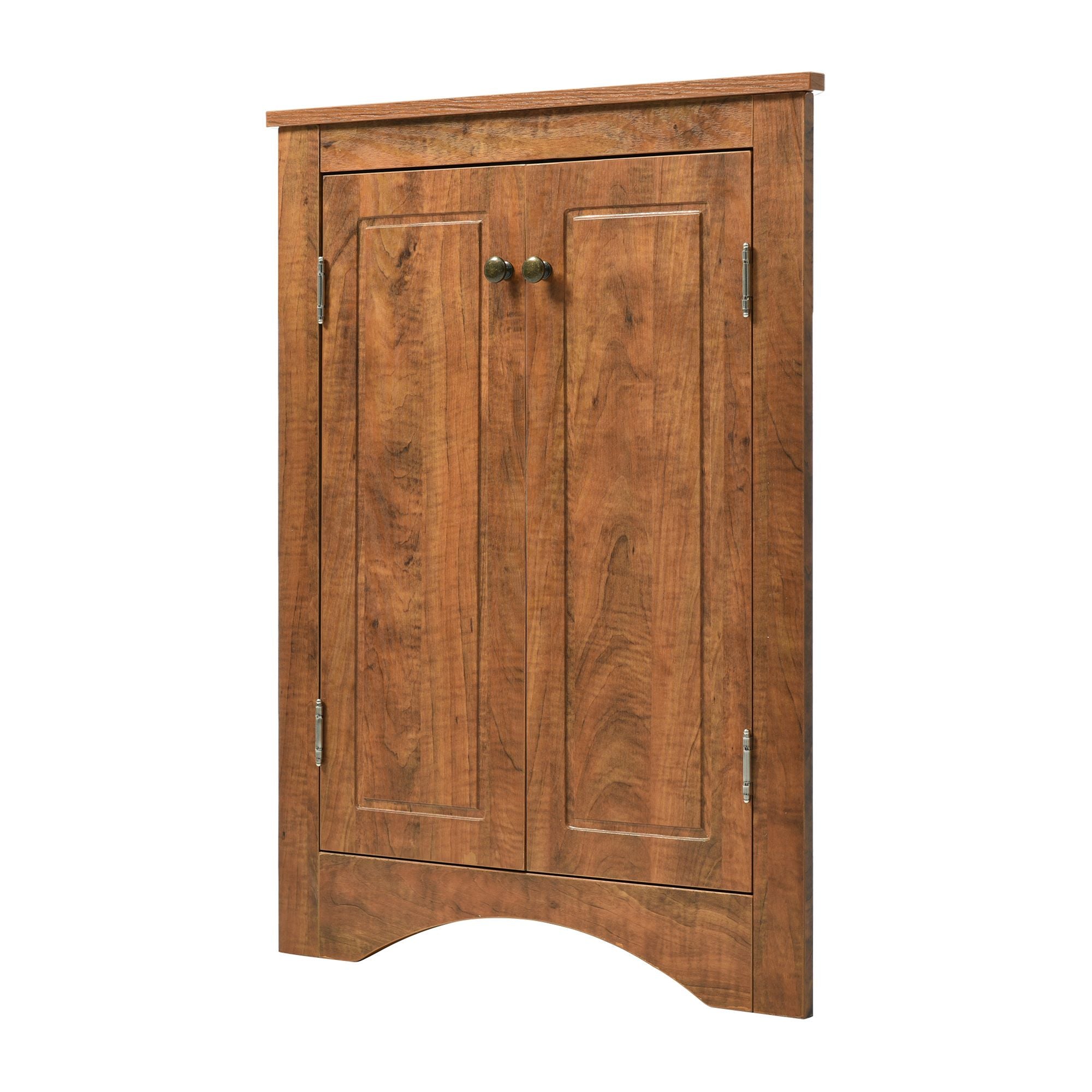 Triangle Corner Bathroom Cabinet with Adjustable Shelves and Brushed Nickel Knobs