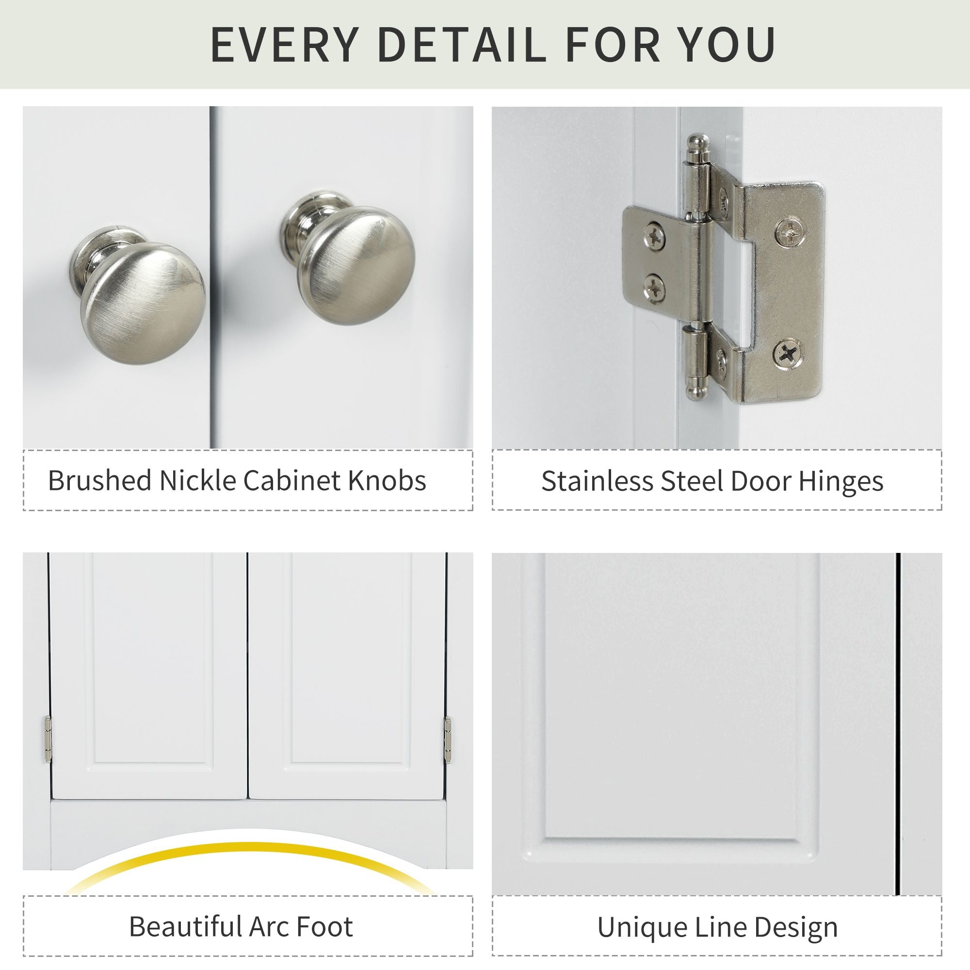 Triangle Corner Bathroom Cabinet with Adjustable Shelves and Brushed Nickel Knobs