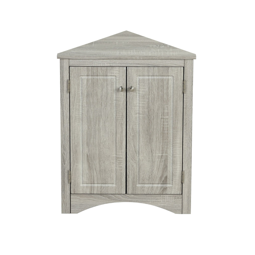 Triangle Corner Bathroom Cabinet with Adjustable Shelves and Brushed Nickel Knobs
