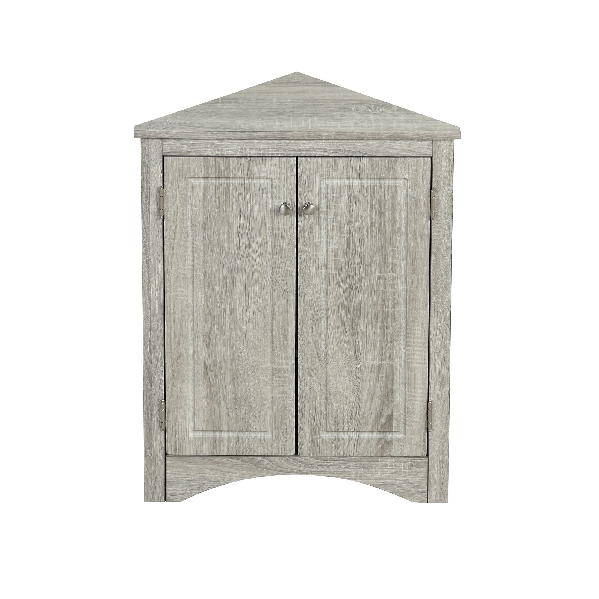 Triangle Corner Bathroom Cabinet with Adjustable Shelves and Brushed Nickel Knobs