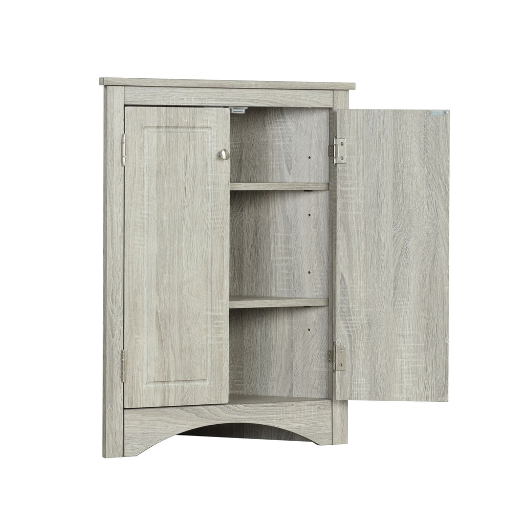 Triangle Corner Bathroom Cabinet with Adjustable Shelves and Brushed Nickel Knobs
