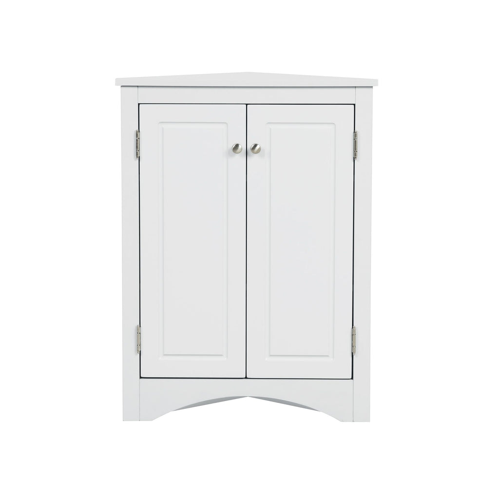 Triangle Corner Bathroom Cabinet with Adjustable Shelves and Brushed Nickel Knobs
