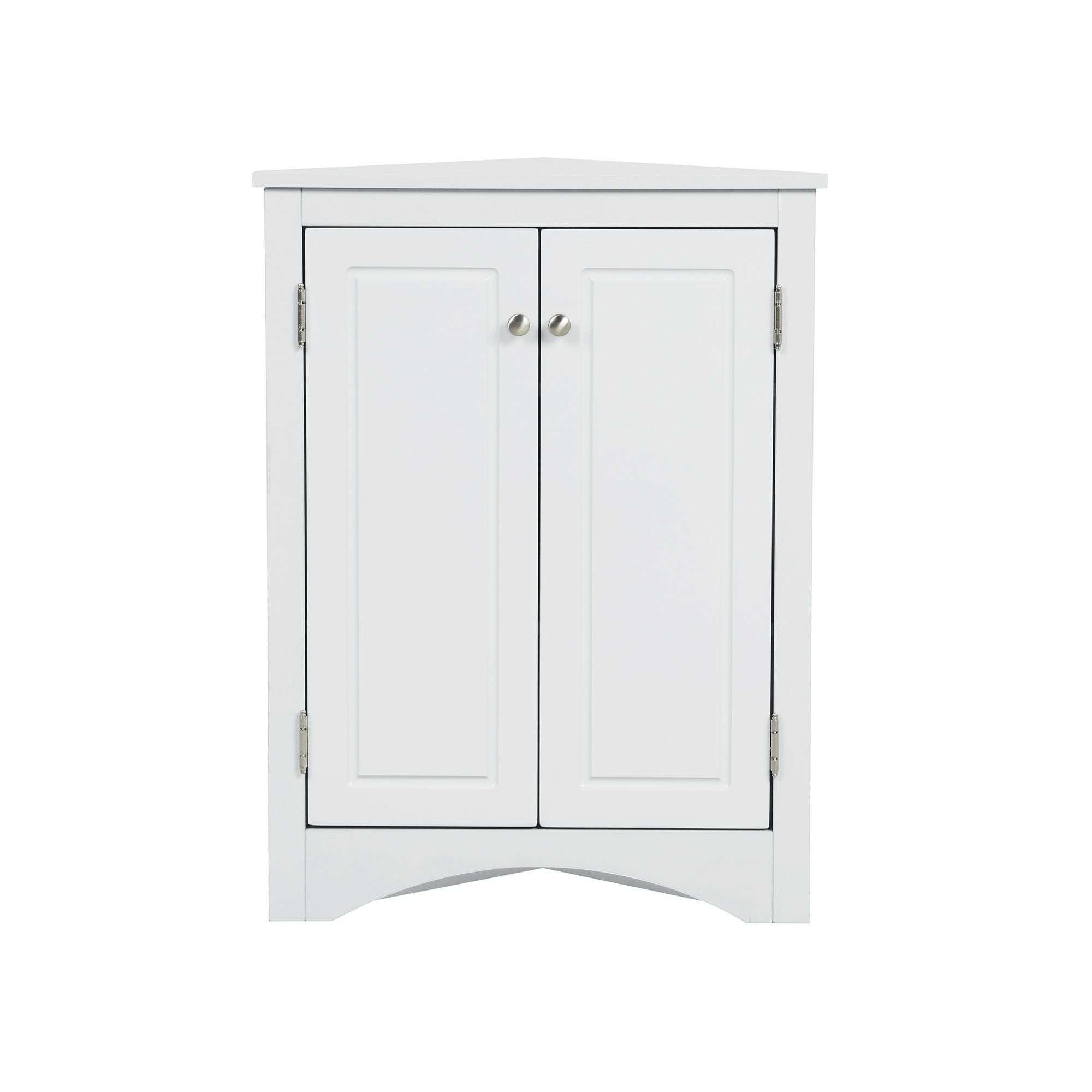 Triangle Corner Bathroom Cabinet with Adjustable Shelves and Brushed Nickel Knobs
