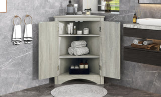 Triangle Corner Bathroom Cabinet with Adjustable Shelves and Brushed Nickel Knobs