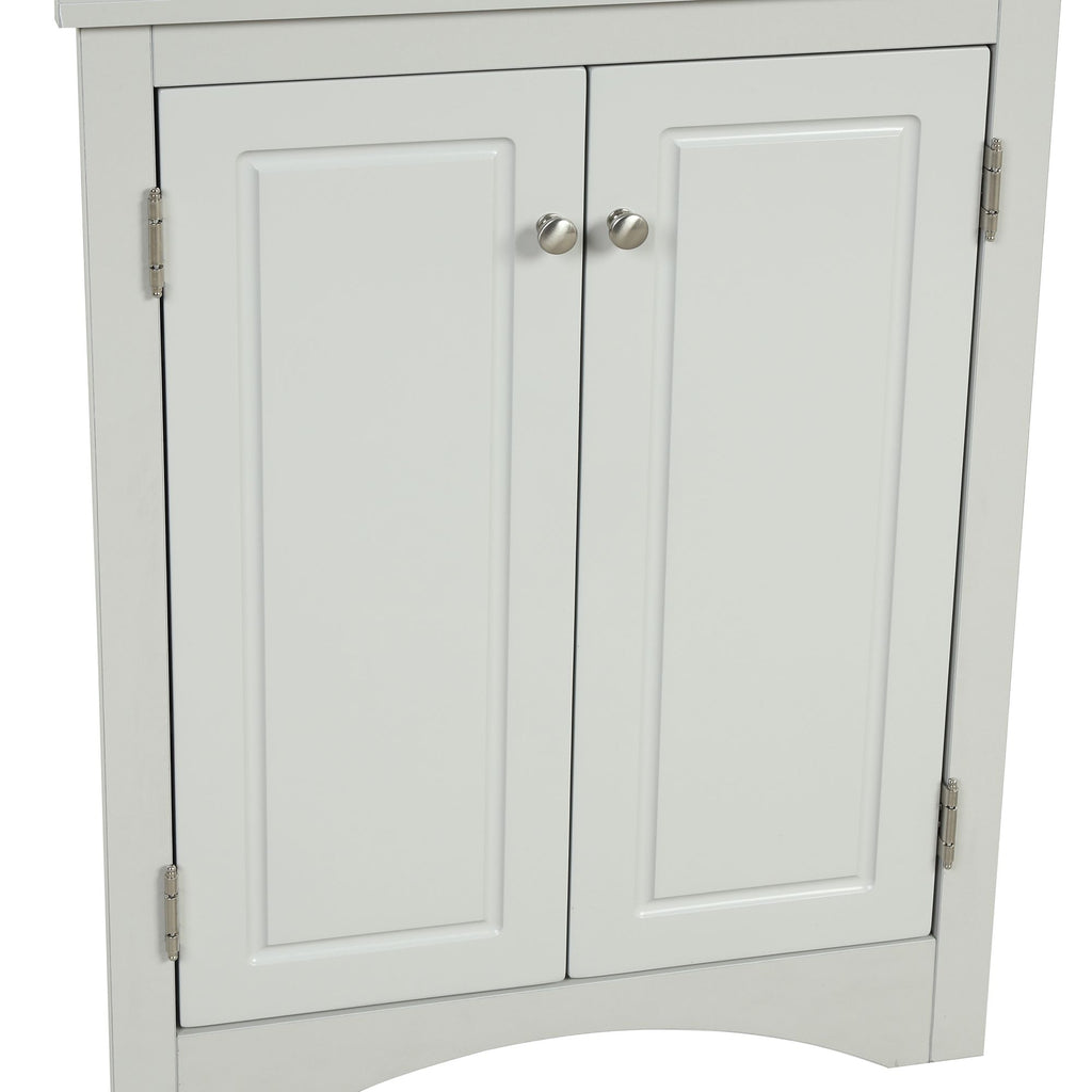 Triangle Corner Bathroom Cabinet with Adjustable Shelves and Brushed Nickel Knobs