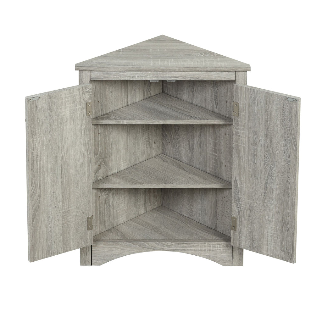 Triangle Corner Bathroom Cabinet with Adjustable Shelves and Brushed Nickel Knobs