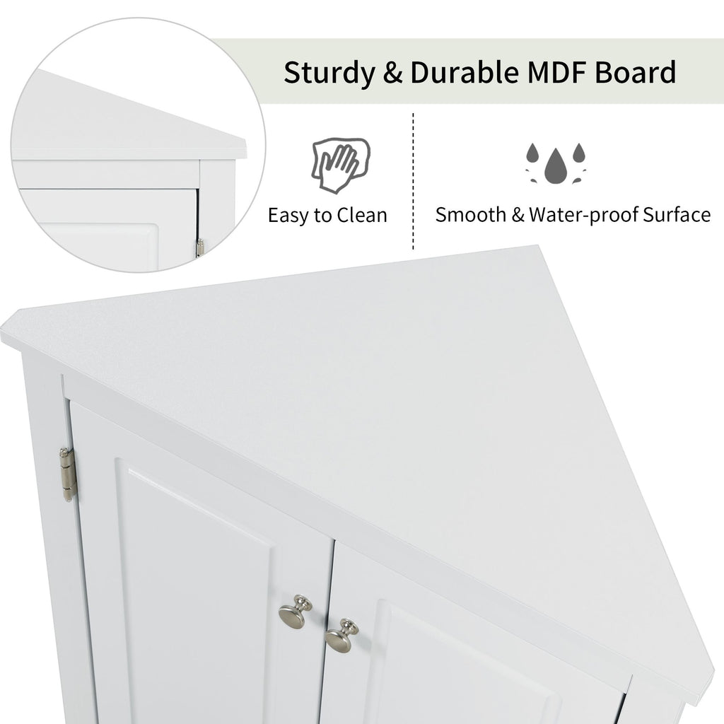 Triangle Corner Bathroom Cabinet with Adjustable Shelves and Brushed Nickel Knobs