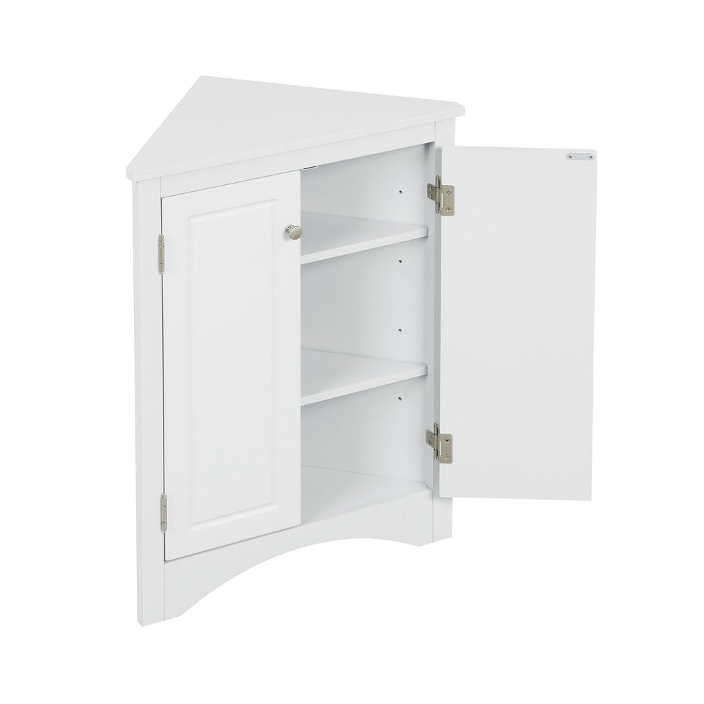 Triangle Corner Bathroom Cabinet with Adjustable Shelves and Brushed Nickel Knobs