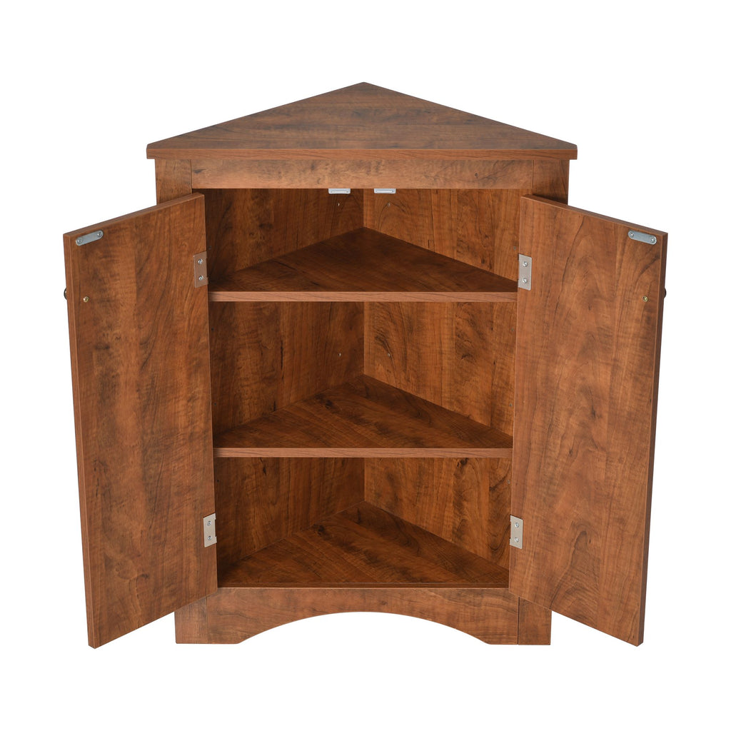 Triangle Corner Bathroom Cabinet with Adjustable Shelves and Brushed Nickel Knobs