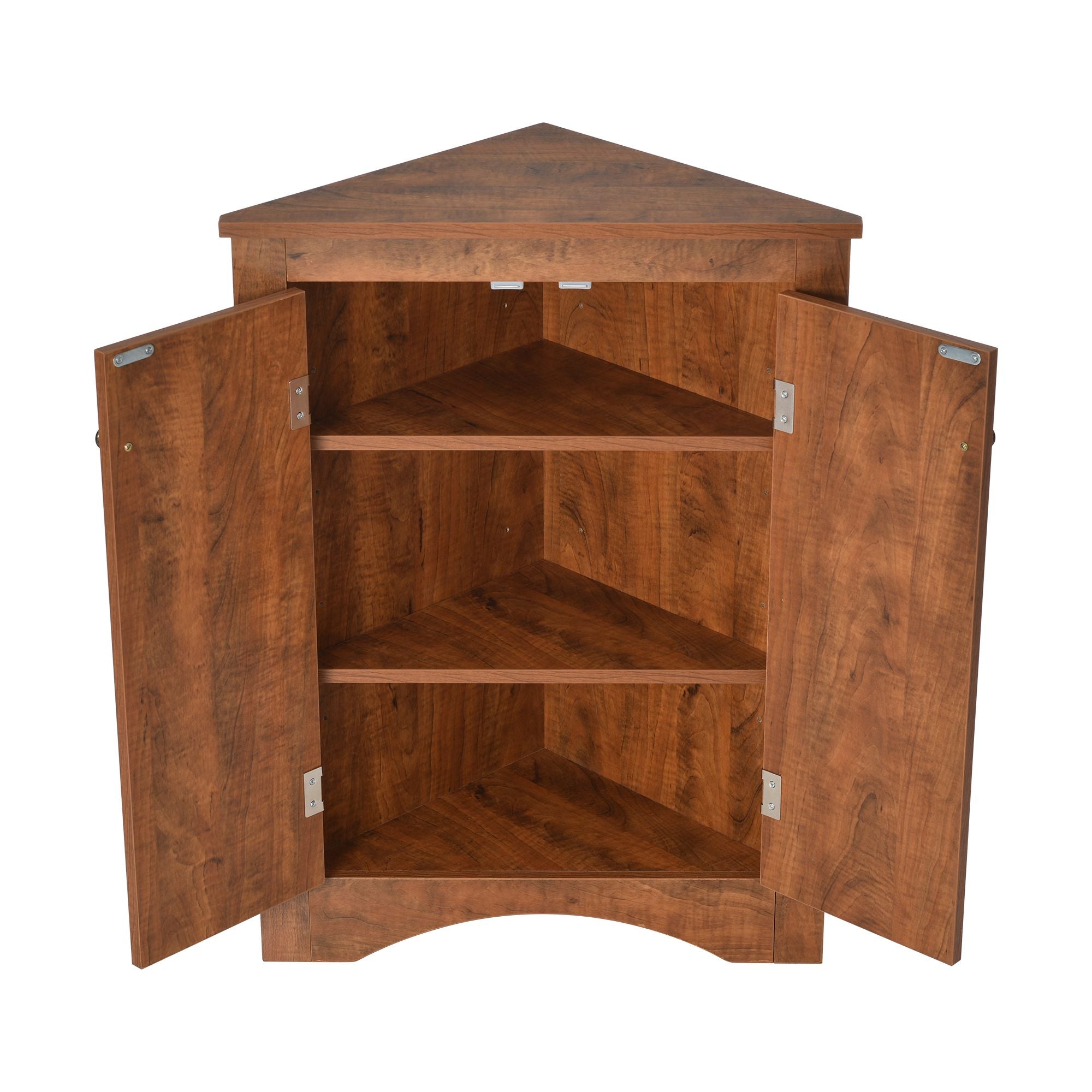 Triangle Corner Bathroom Cabinet with Adjustable Shelves and Brushed Nickel Knobs