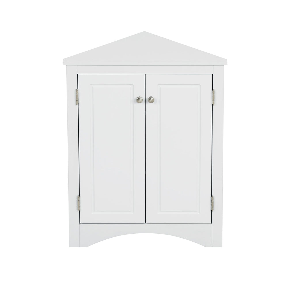 Triangle Corner Bathroom Cabinet with Adjustable Shelves and Brushed Nickel Knobs