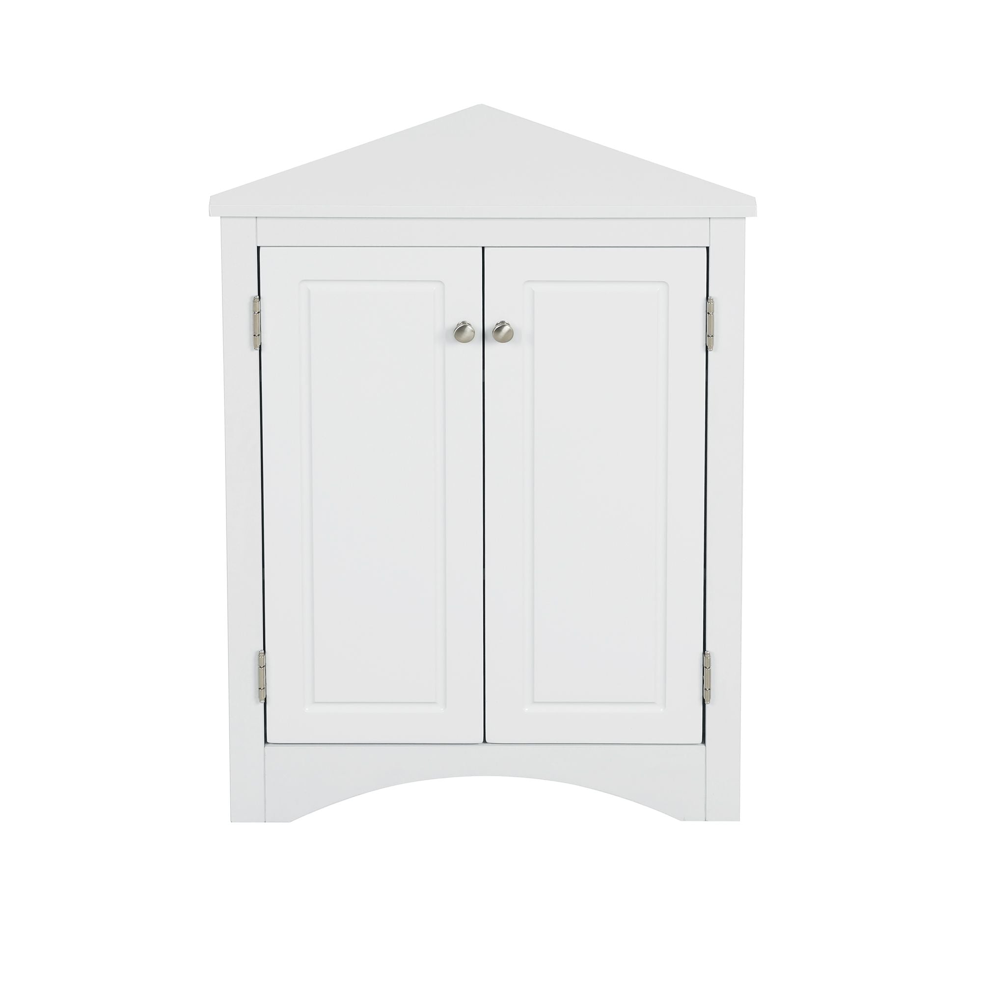 Triangle Corner Bathroom Cabinet with Adjustable Shelves and Brushed Nickel Knobs