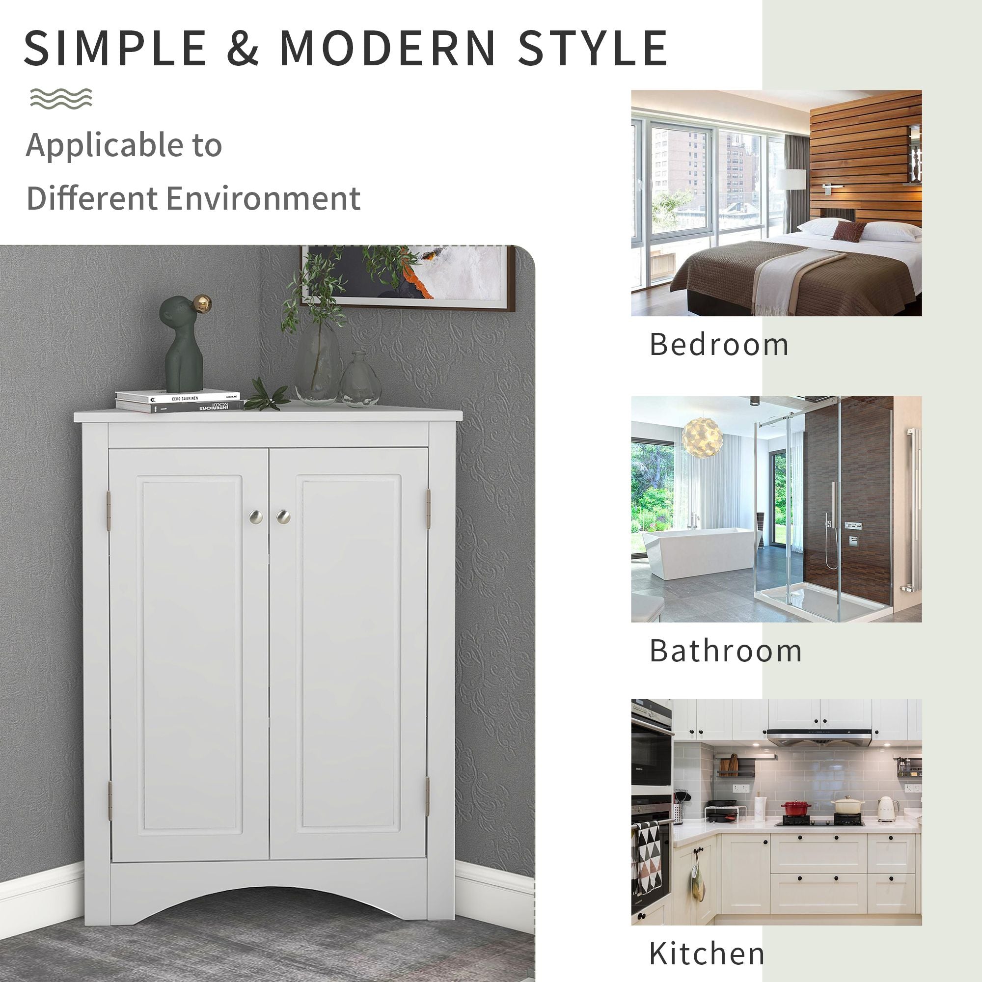 Triangle Corner Bathroom Cabinet with Adjustable Shelves and Brushed Nickel Knobs