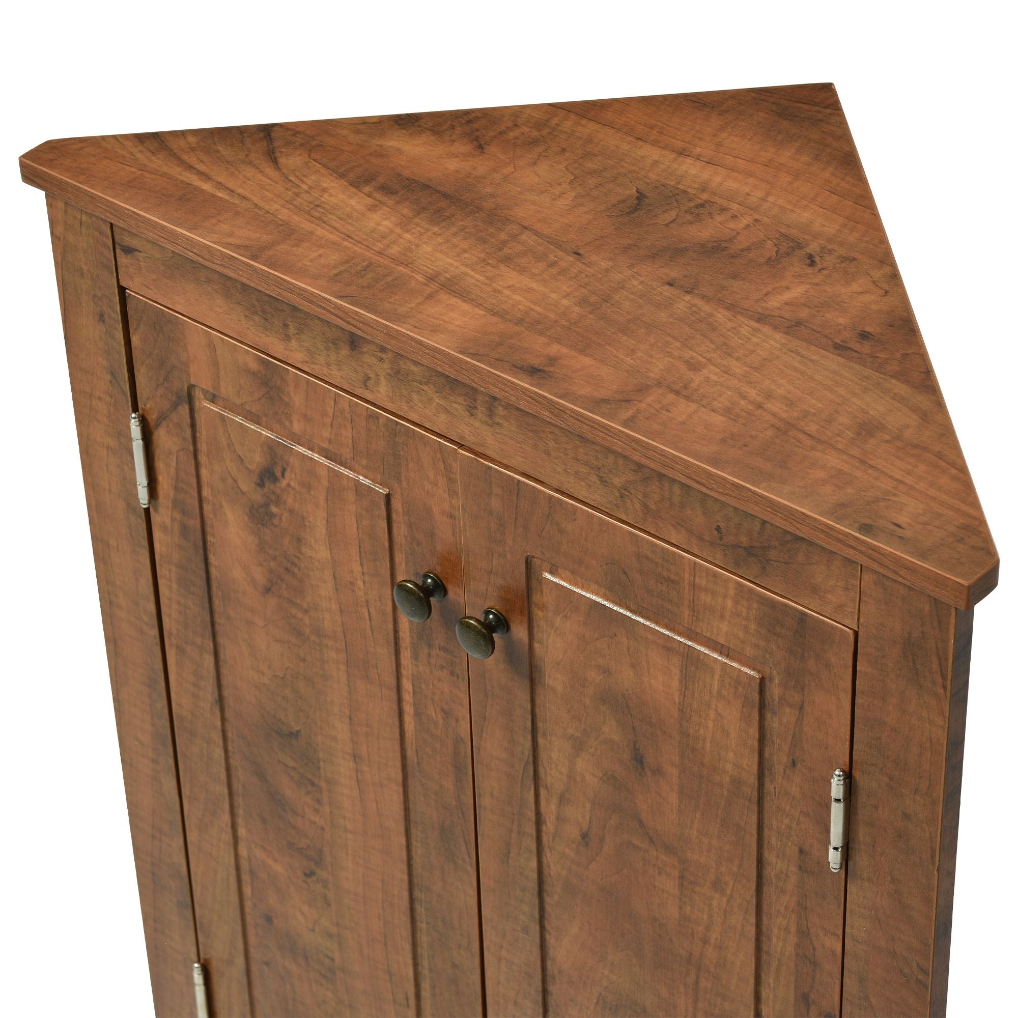 Triangle Corner Bathroom Cabinet with Adjustable Shelves and Brushed Nickel Knobs