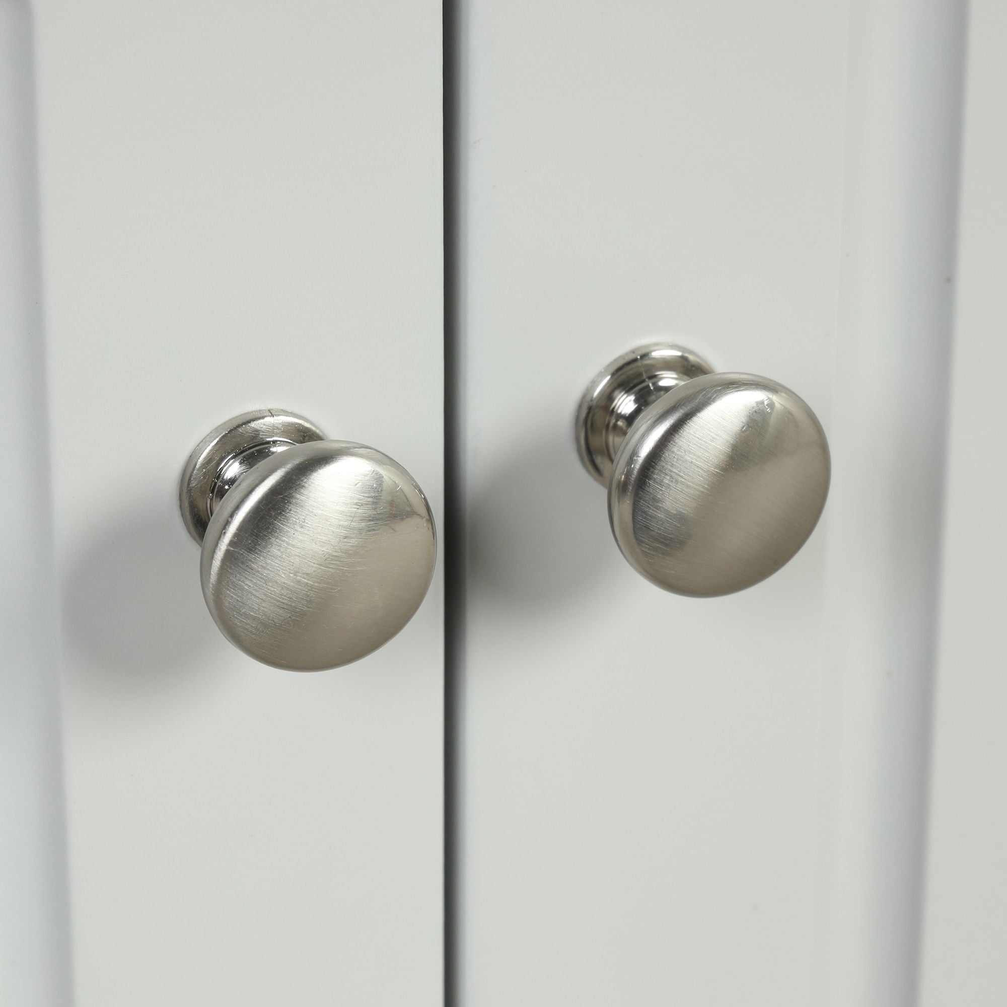 Triangle Corner Bathroom Cabinet with Adjustable Shelves and Brushed Nickel Knobs