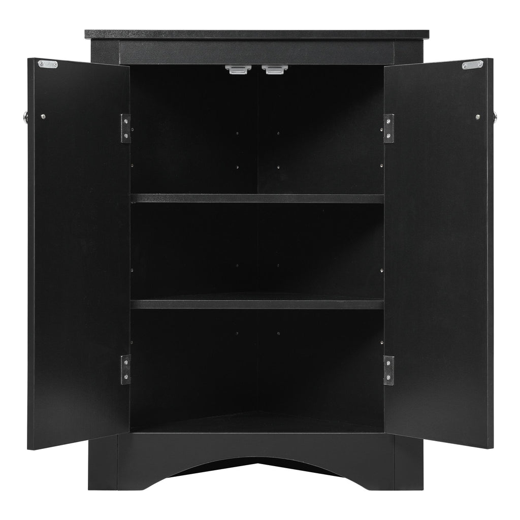 Triangle Corner Bathroom Cabinet with Adjustable Shelves and Brushed Nickel Knobs
