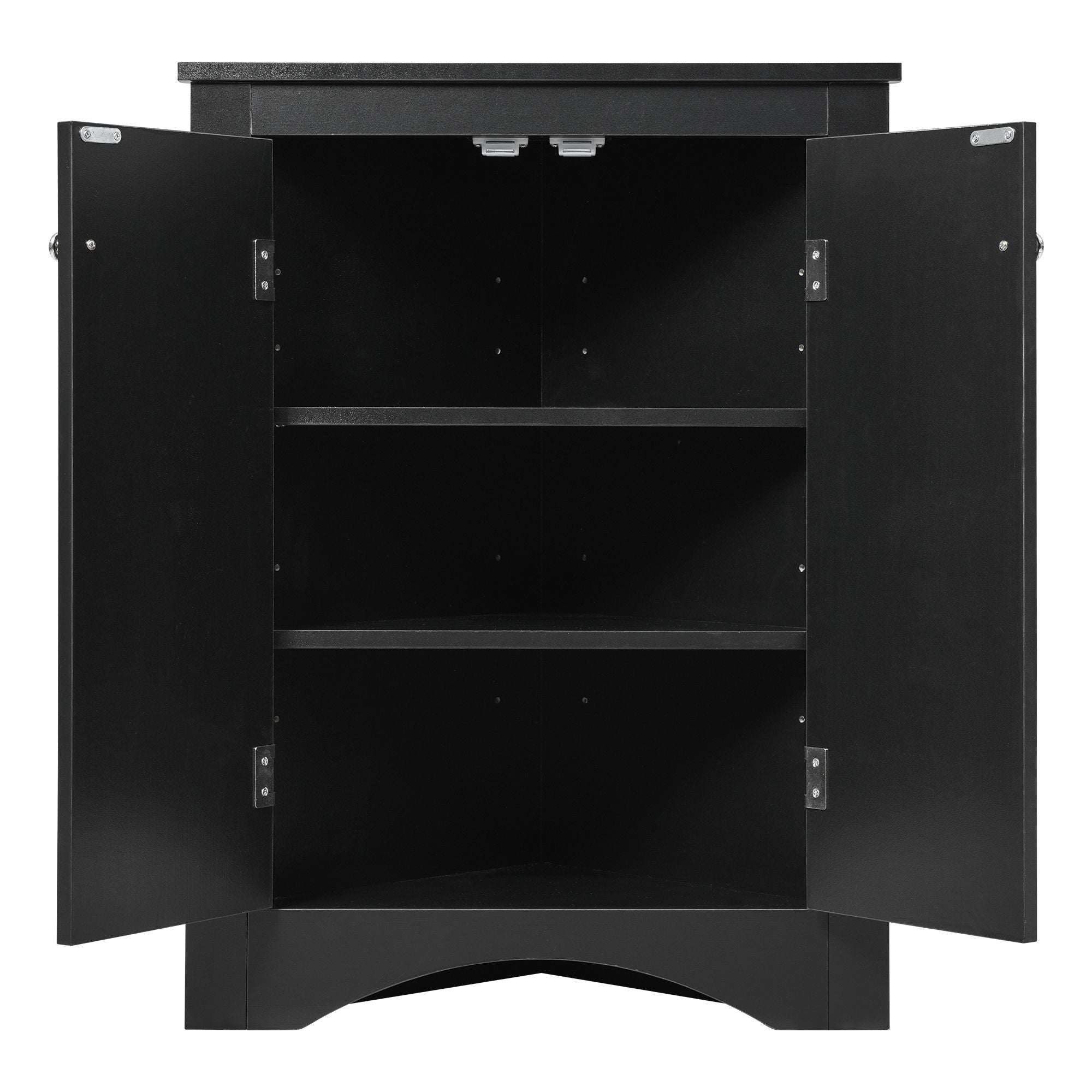 Triangle Corner Bathroom Cabinet with Adjustable Shelves and Brushed Nickel Knobs