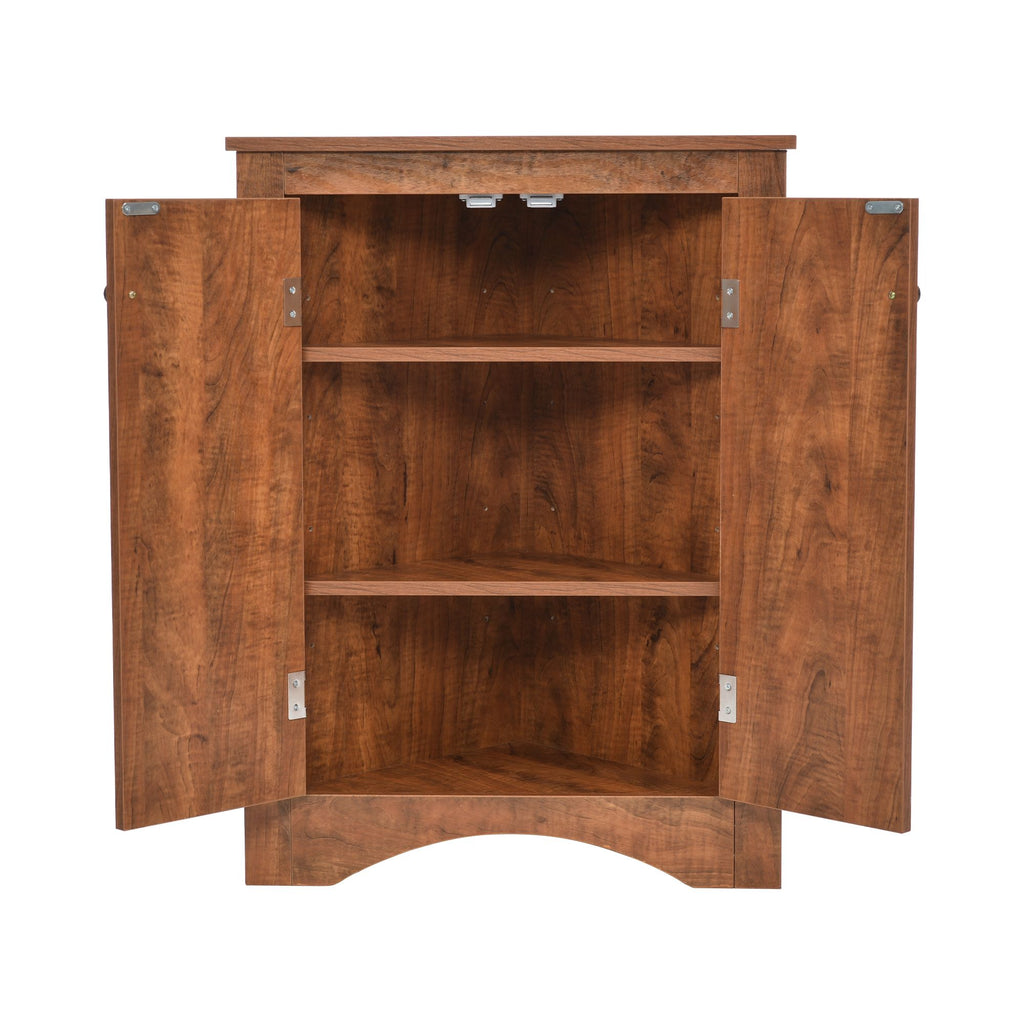 Triangle Corner Bathroom Cabinet with Adjustable Shelves and Brushed Nickel Knobs