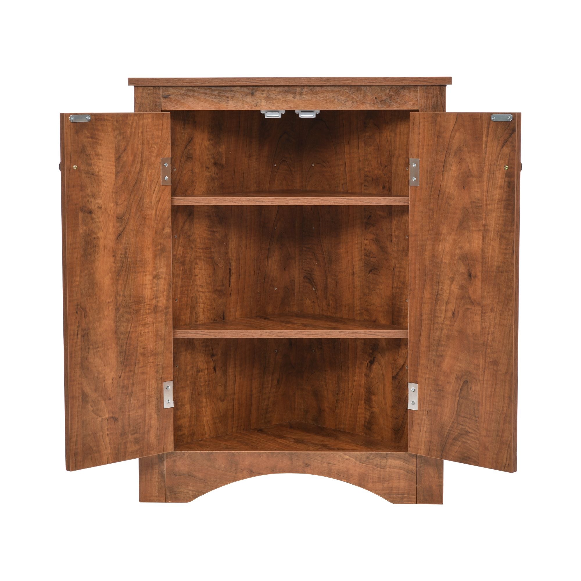 Triangle Corner Bathroom Cabinet with Adjustable Shelves and Brushed Nickel Knobs