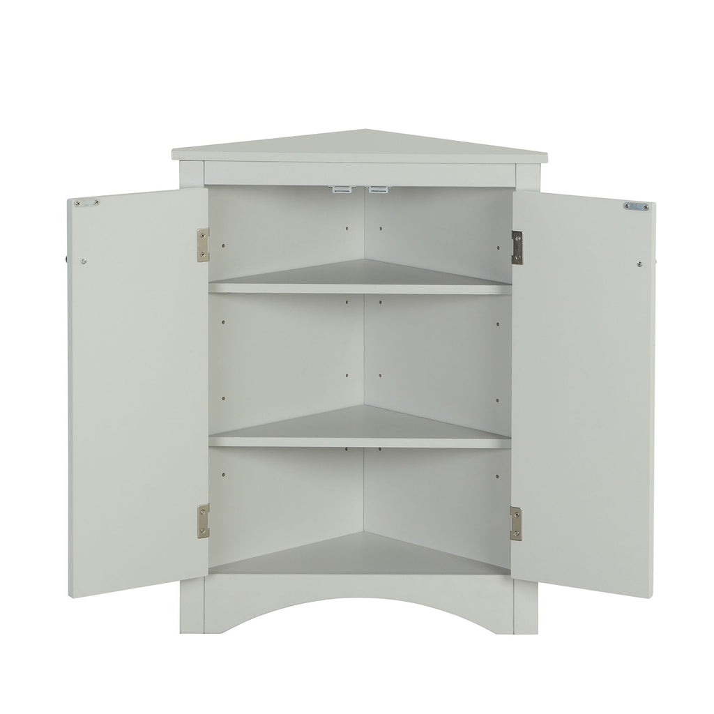 Triangle Corner Bathroom Cabinet with Adjustable Shelves and Brushed Nickel Knobs