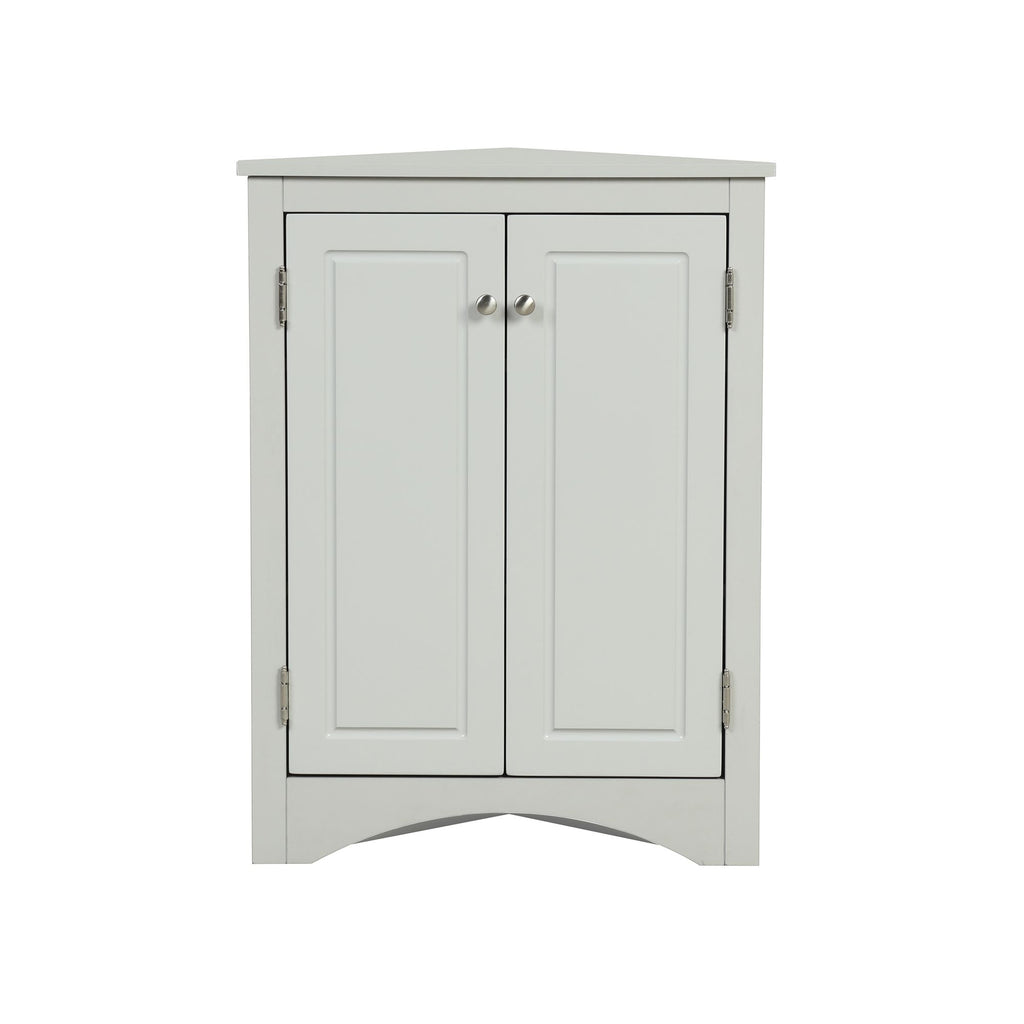 Triangle Corner Bathroom Cabinet with Adjustable Shelves and Brushed Nickel Knobs