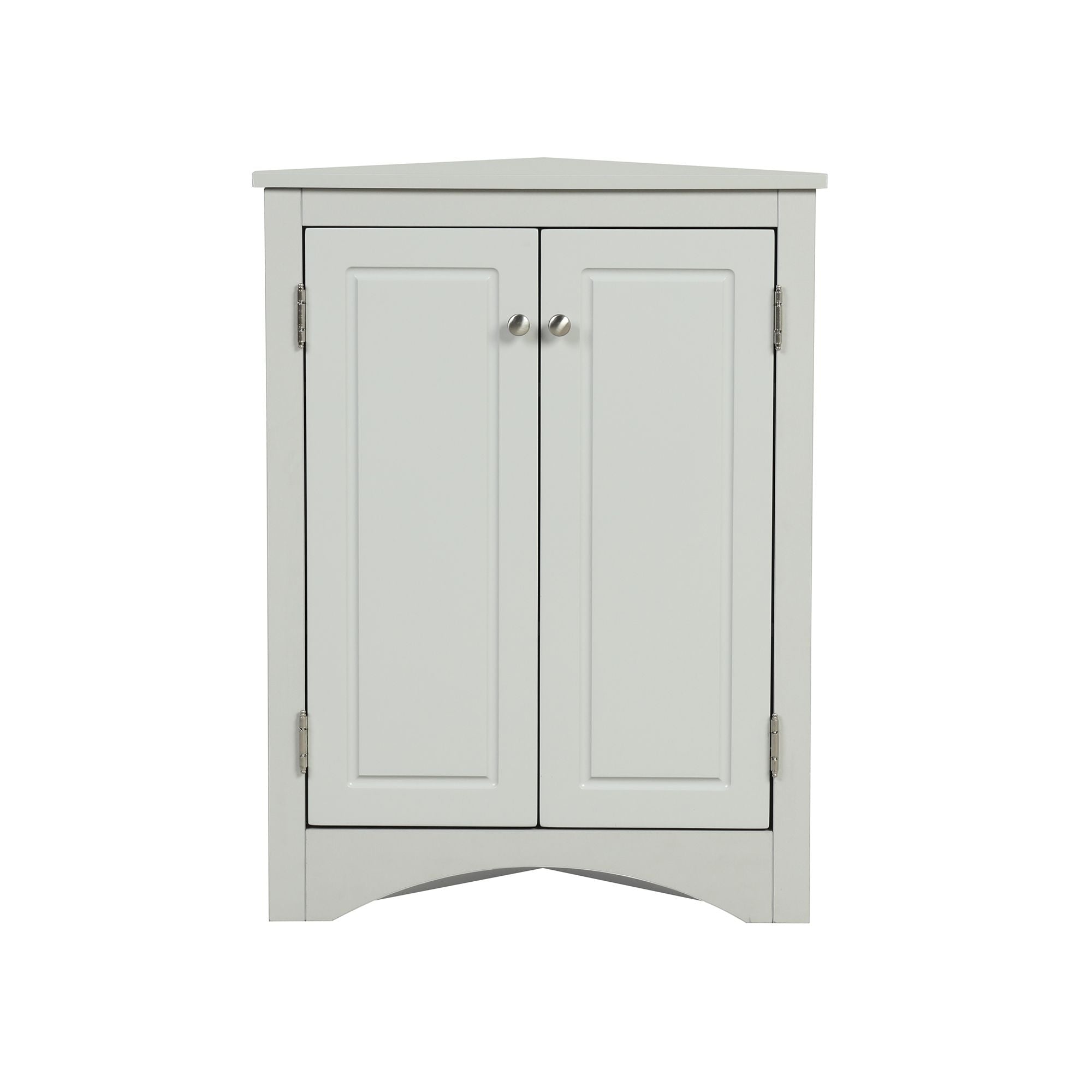 Triangle Corner Bathroom Cabinet with Adjustable Shelves and Brushed Nickel Knobs