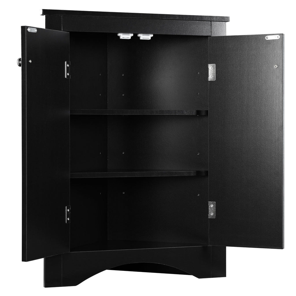 Triangle Corner Bathroom Cabinet with Adjustable Shelves and Brushed Nickel Knobs