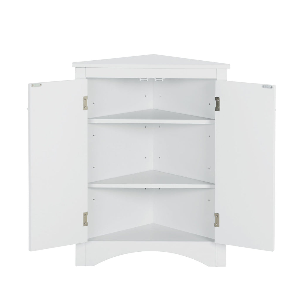 Triangle Corner Bathroom Cabinet with Adjustable Shelves and Brushed Nickel Knobs