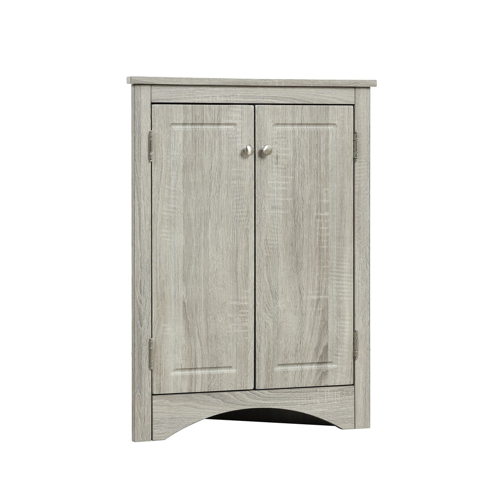 Triangle Corner Bathroom Cabinet with Adjustable Shelves and Brushed Nickel Knobs