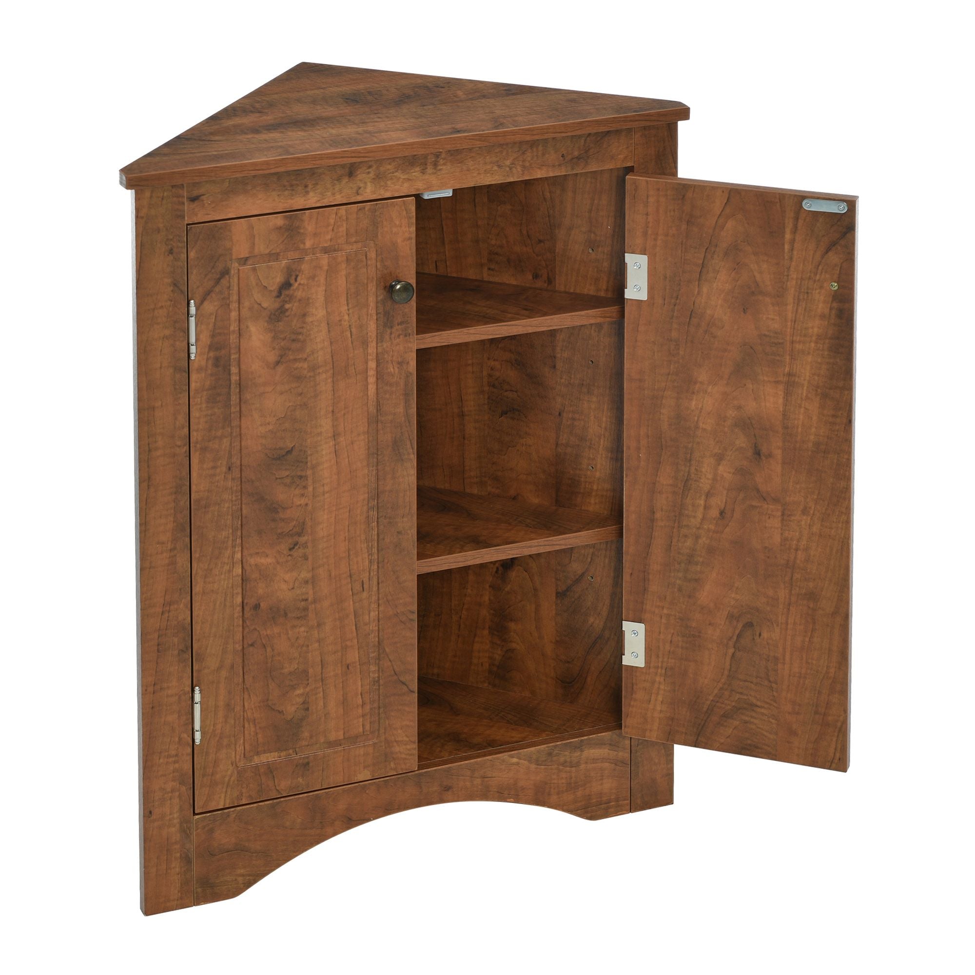 Triangle Corner Bathroom Cabinet with Adjustable Shelves and Brushed Nickel Knobs
