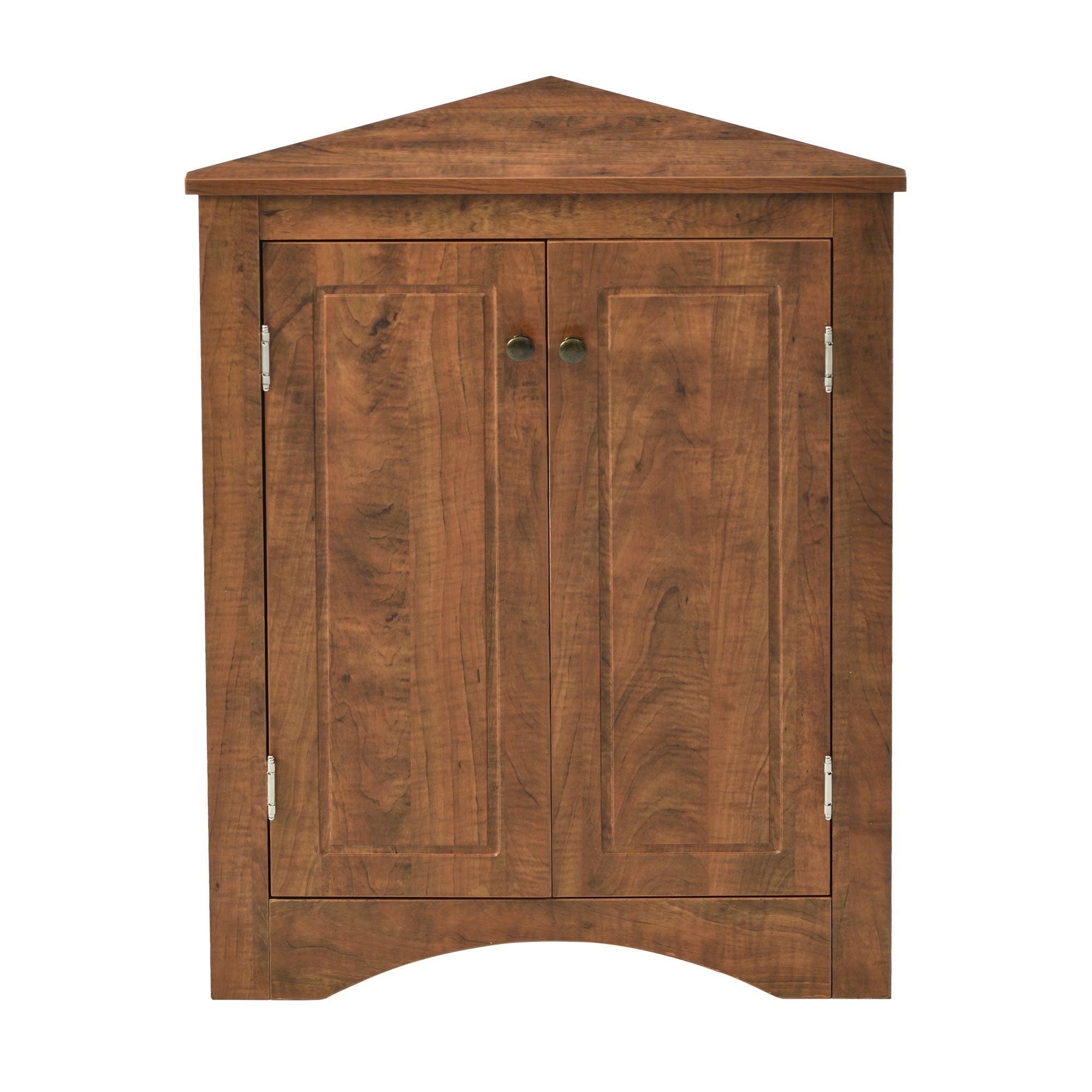 Triangle Corner Bathroom Cabinet with Adjustable Shelves and Brushed Nickel Knobs