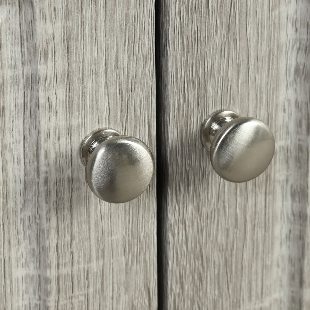 Triangle Corner Bathroom Cabinet with Adjustable Shelves and Brushed Nickel Knobs