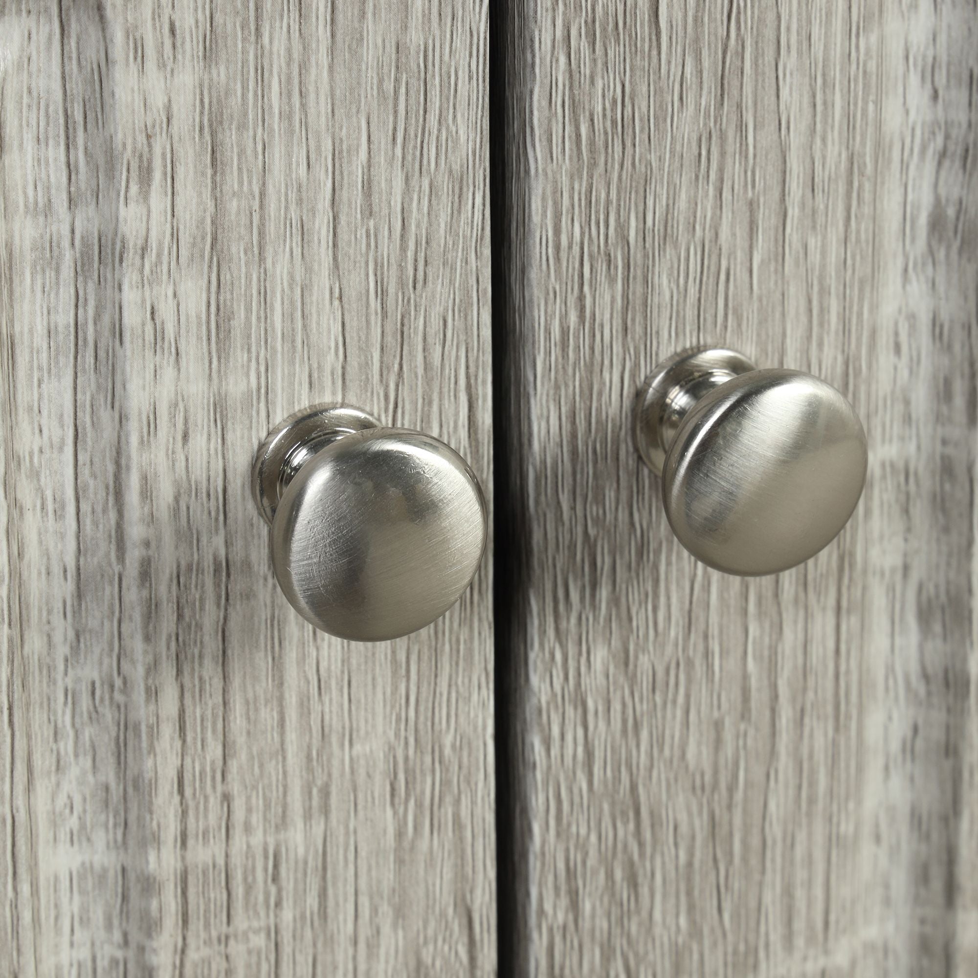 Triangle Corner Bathroom Cabinet with Adjustable Shelves and Brushed Nickel Knobs