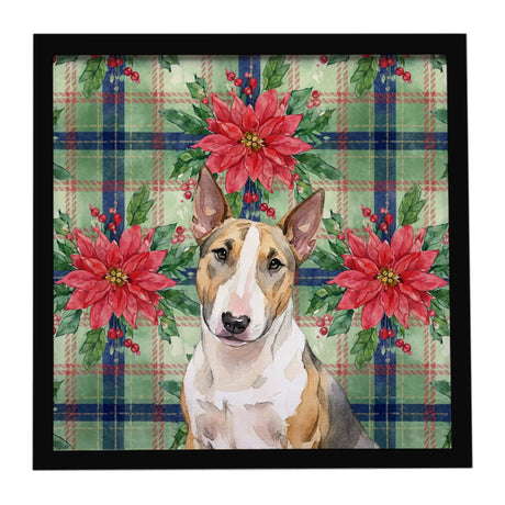 Tricolor Miniature Bull Terrier Christmas Poinsettias Framed Wall Art