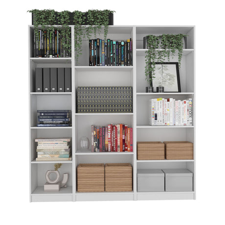 3-Piece White Bookcase Set for Living Room Storage