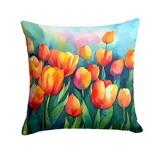 Tulips in Watercolor Indoor-Outdoor Throw Pillow
