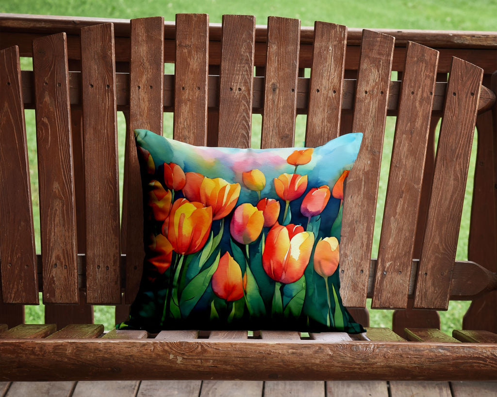 Tulips in Watercolor Indoor-Outdoor Throw Pillow