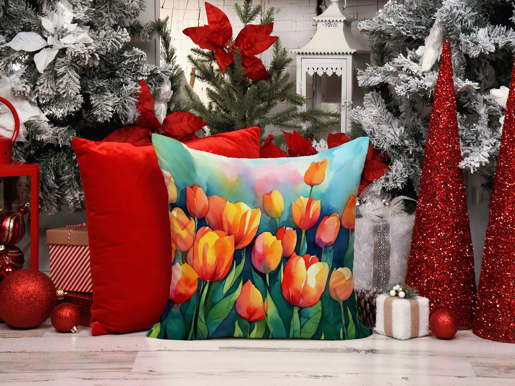 Tulips in Watercolor Indoor-Outdoor Throw Pillow