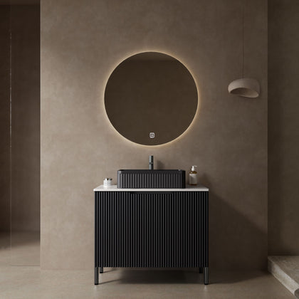 French Romantic Bathroom Vanity with Matte Black Ceramic Basin and Soft-Close Doors