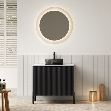 TURIO Bathroom Vanity with Striped Black Glass Basin