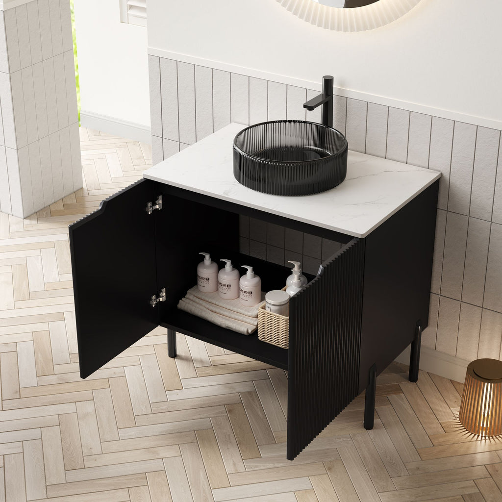 TURIO Bathroom Vanity with Striped Black Glass Basin