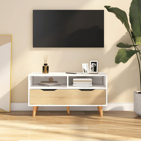 White & Sonoma Oak TV Cabinet – Engineered Wood Medium