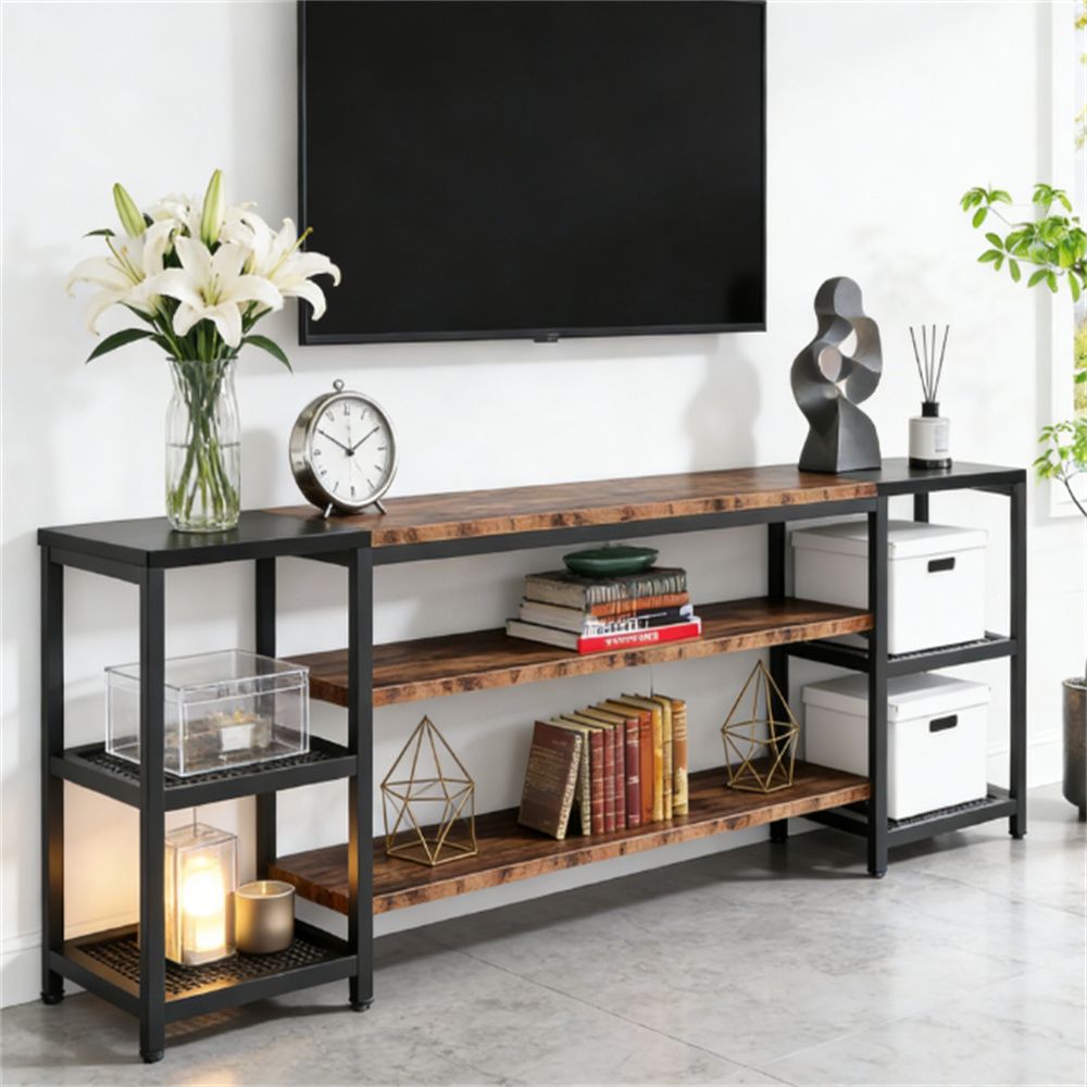 Industrial TV Stand with Open Tiered Storage