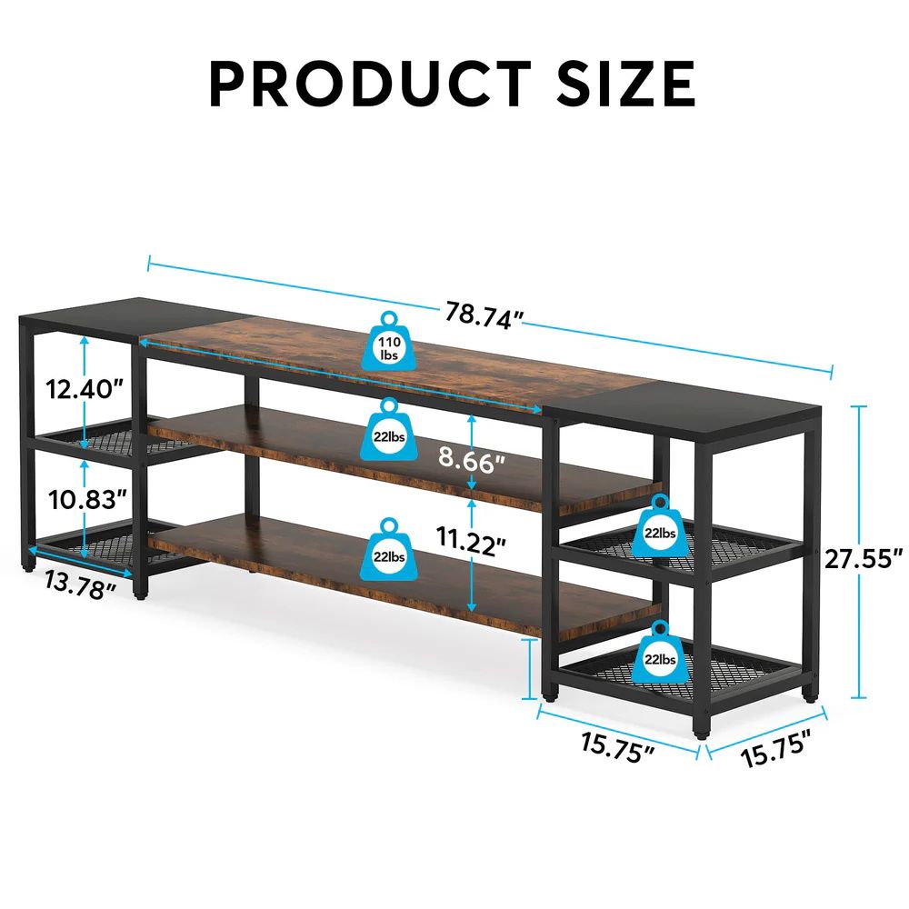 Industrial TV Stand with Open Tiered Storage