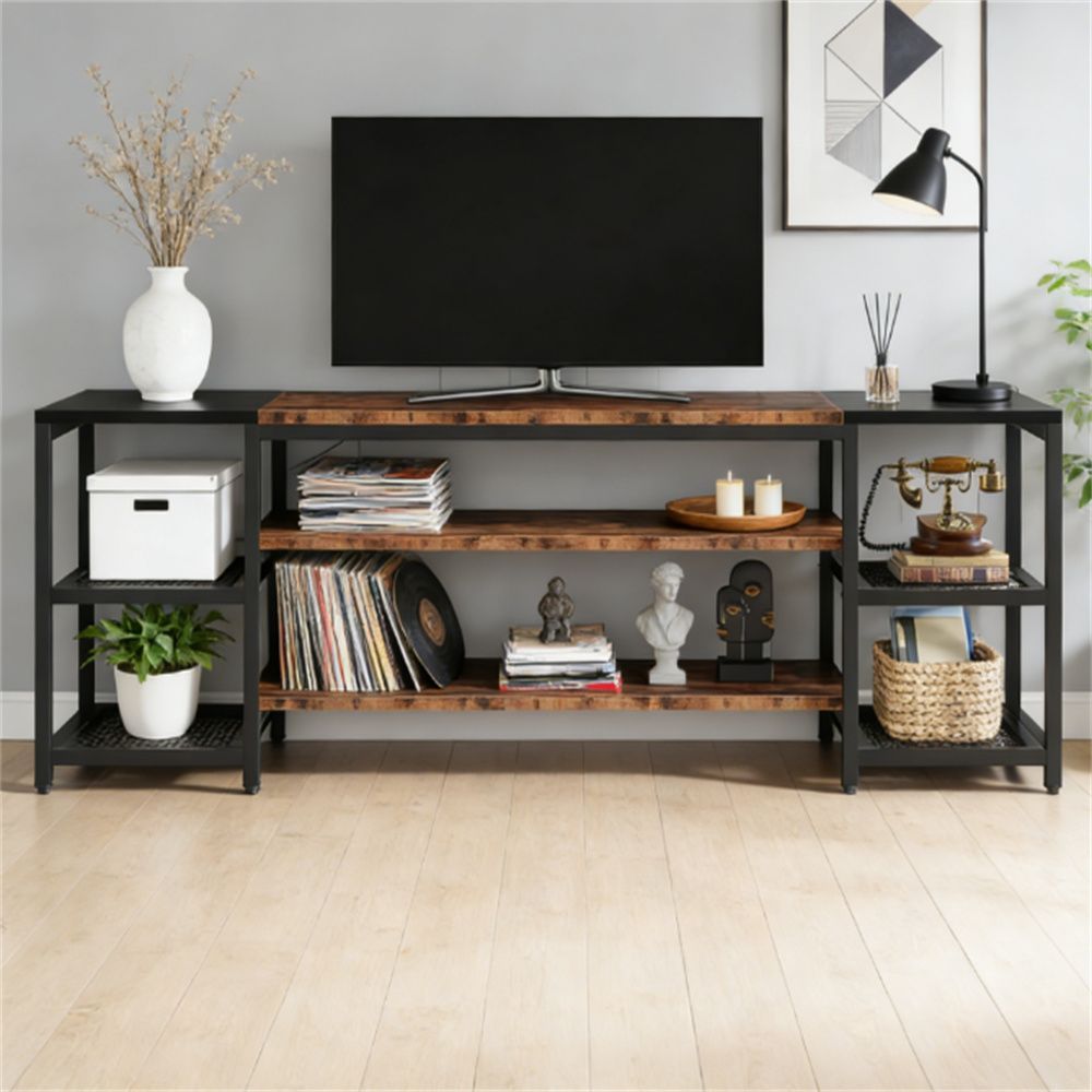Industrial TV Stand with Open Tiered Storage