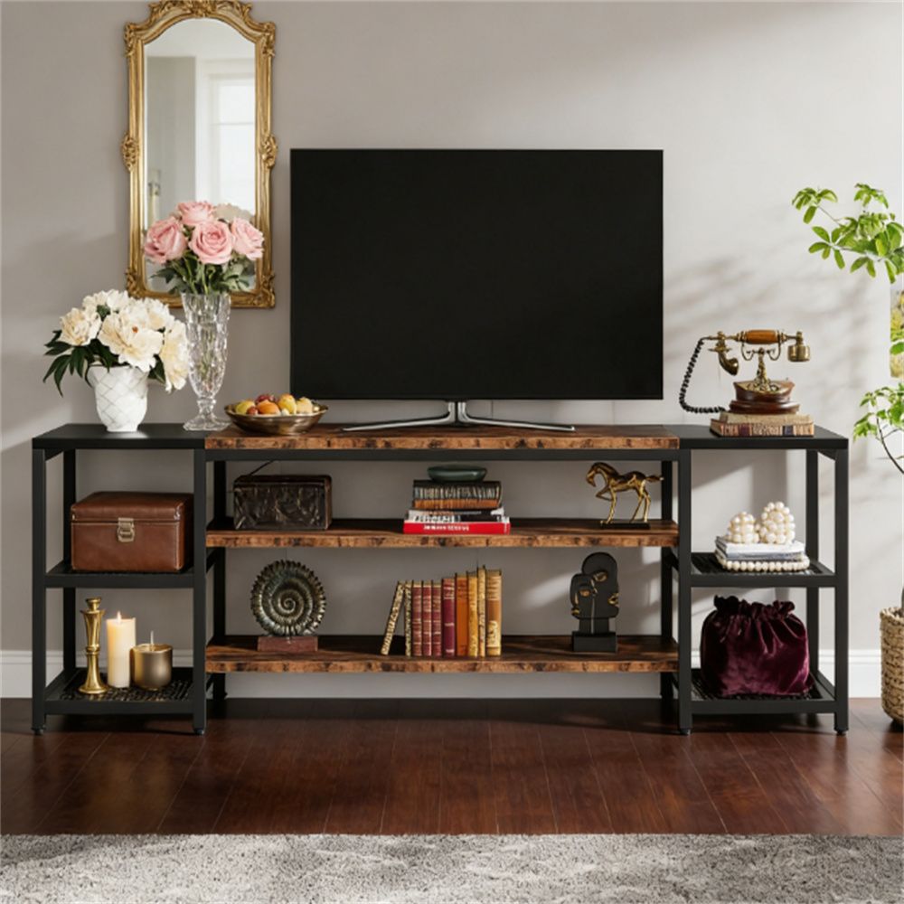 Industrial TV Stand with Open Tiered Storage